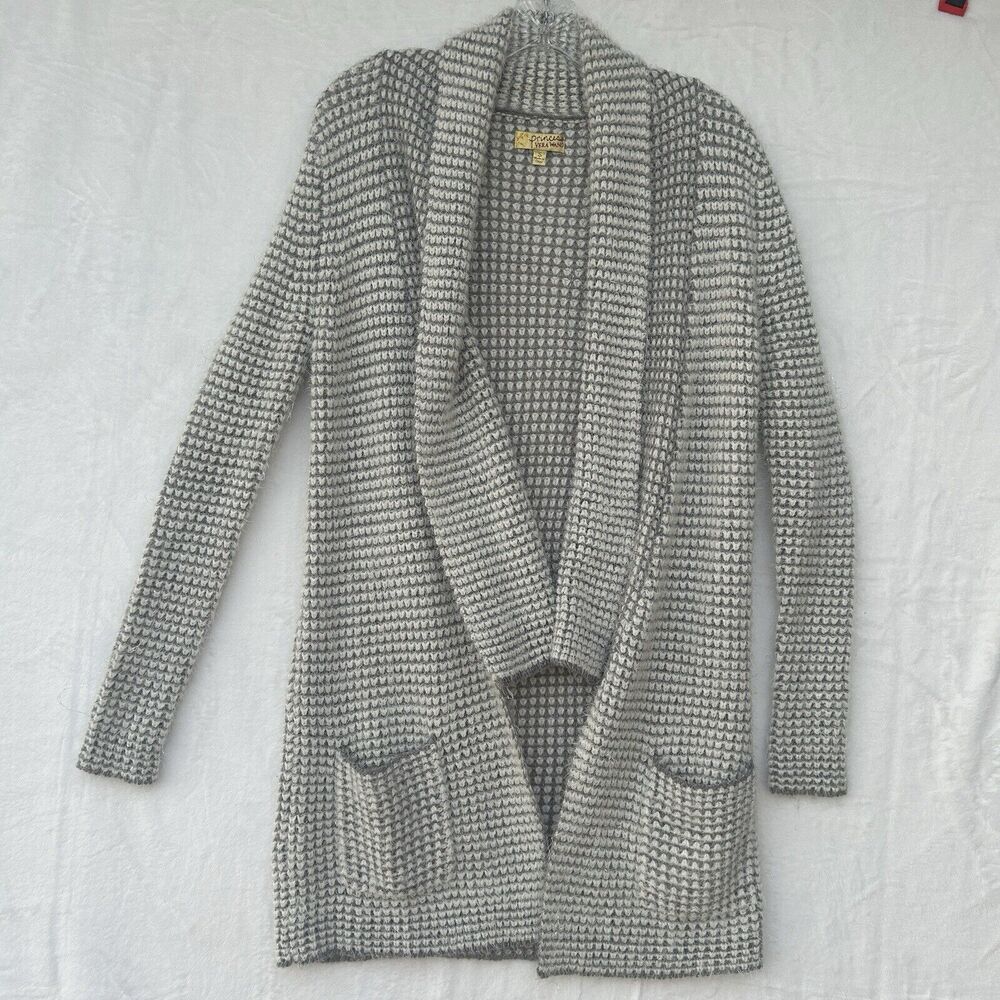 Vera Wang Princess Grey Silver Open Duster Cardigan Sweater Small Shawl‎ Pockets